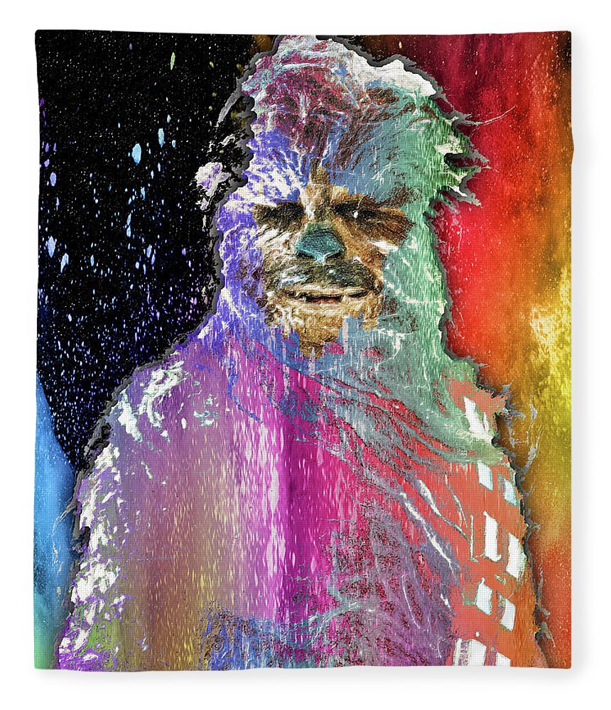 Yoda Fleece Blanket featuring the painting Star Wars Pop Chewbacca by Tony Rubino