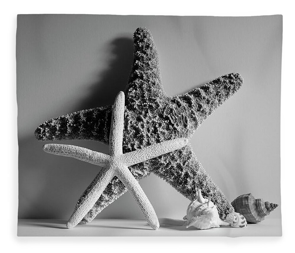 Starfishes Fleece Blanket featuring the photograph Starfishes and Seashells 2 by Angie Tirado