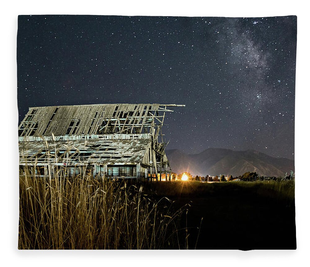 Barn Fleece Blanket featuring the photograph Starry Barn by Wesley Aston