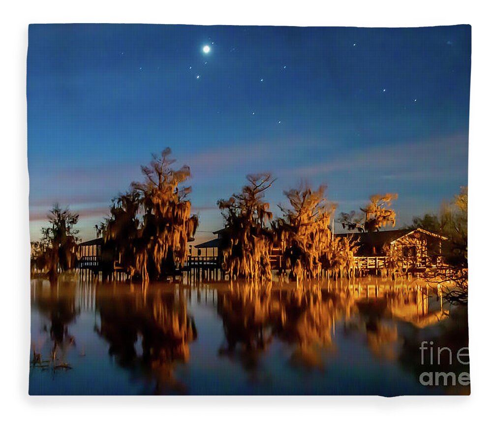 Stars Fleece Blanket featuring the photograph Starry Night at Blue Cypress by Tom Claud
