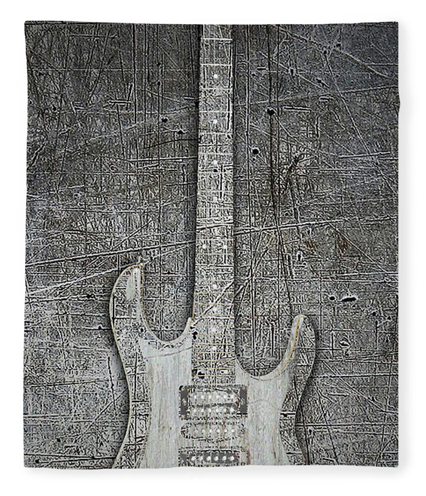 Guitar Fleece Blanket featuring the painting Steel Guitar Electric Metal Metallic Horizontal 3 by Tony Rubino