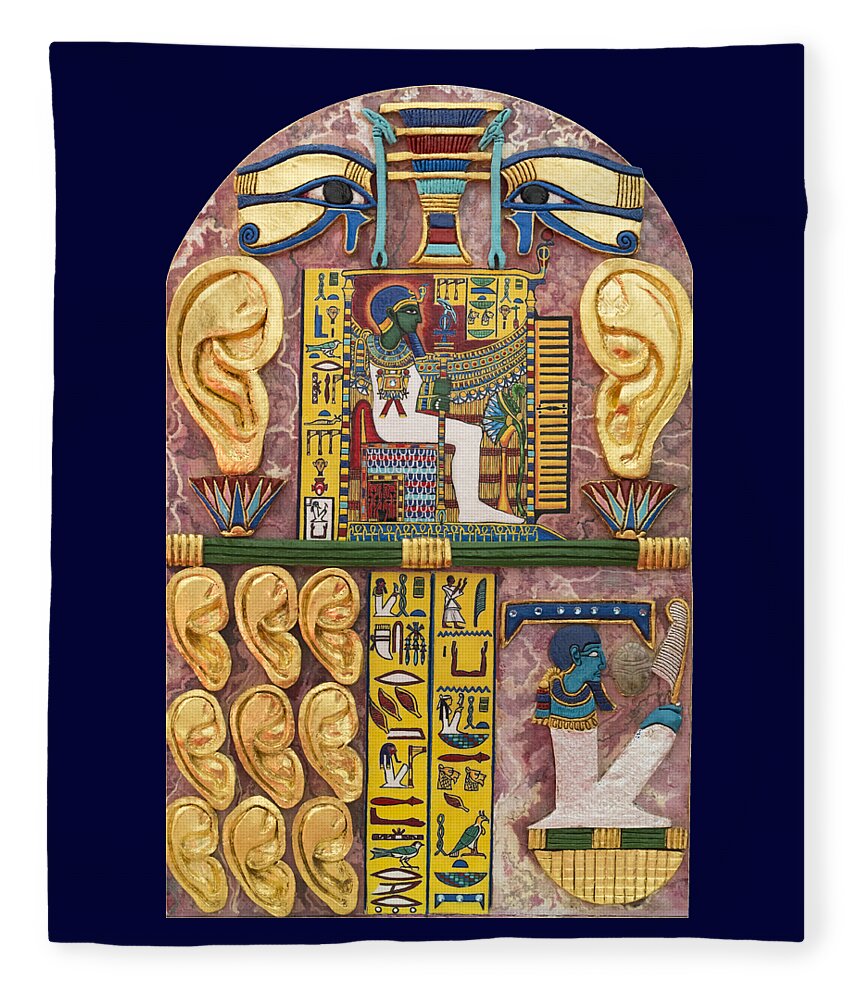 Stela Fleece Blanket featuring the mixed media Stela of Ptah Who Hears Prayers by Ptahmassu Nofra-Uaa