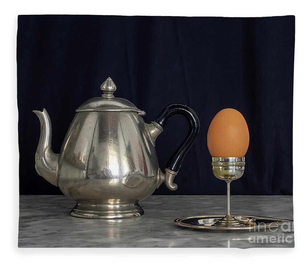Patina Fleece Blanket featuring the photograph Sterling Silver Eggcup and Teapot Black Background Still Life by Pablo Avanzini