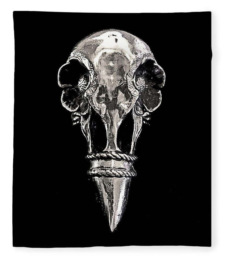 Sterling Silver Raven Skull Ring Fleece Blanket featuring the photograph Sterling Silver Raven Skull Ring by Susan Maxwell Schmidt