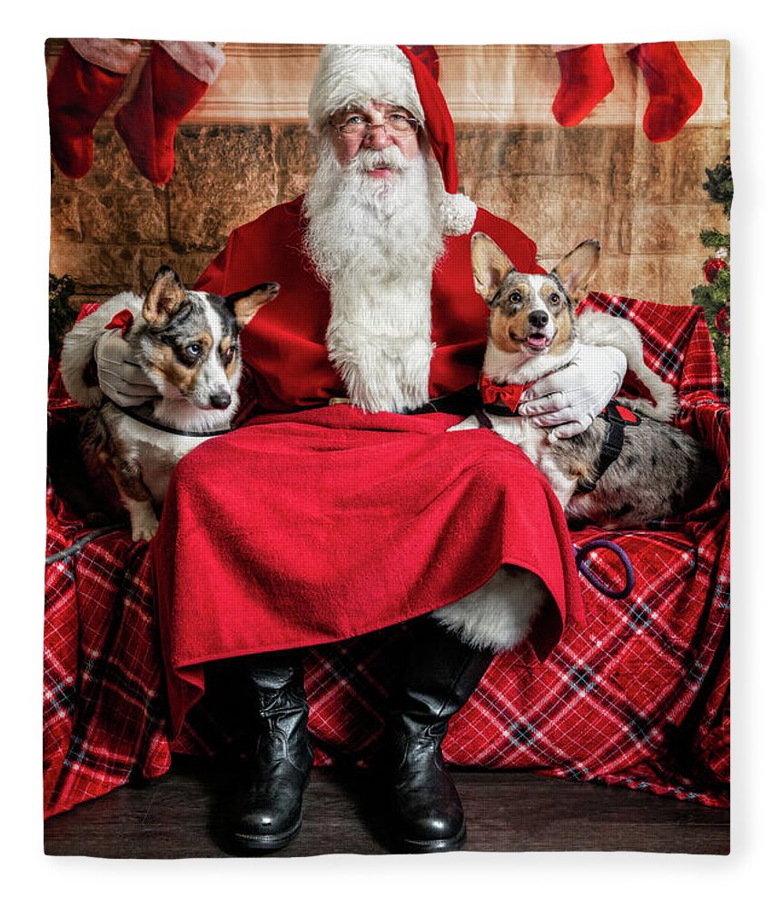 Sidney Fleece Blanket featuring the photograph Steve-O and Sidney with Santa 1 by Christopher Holmes