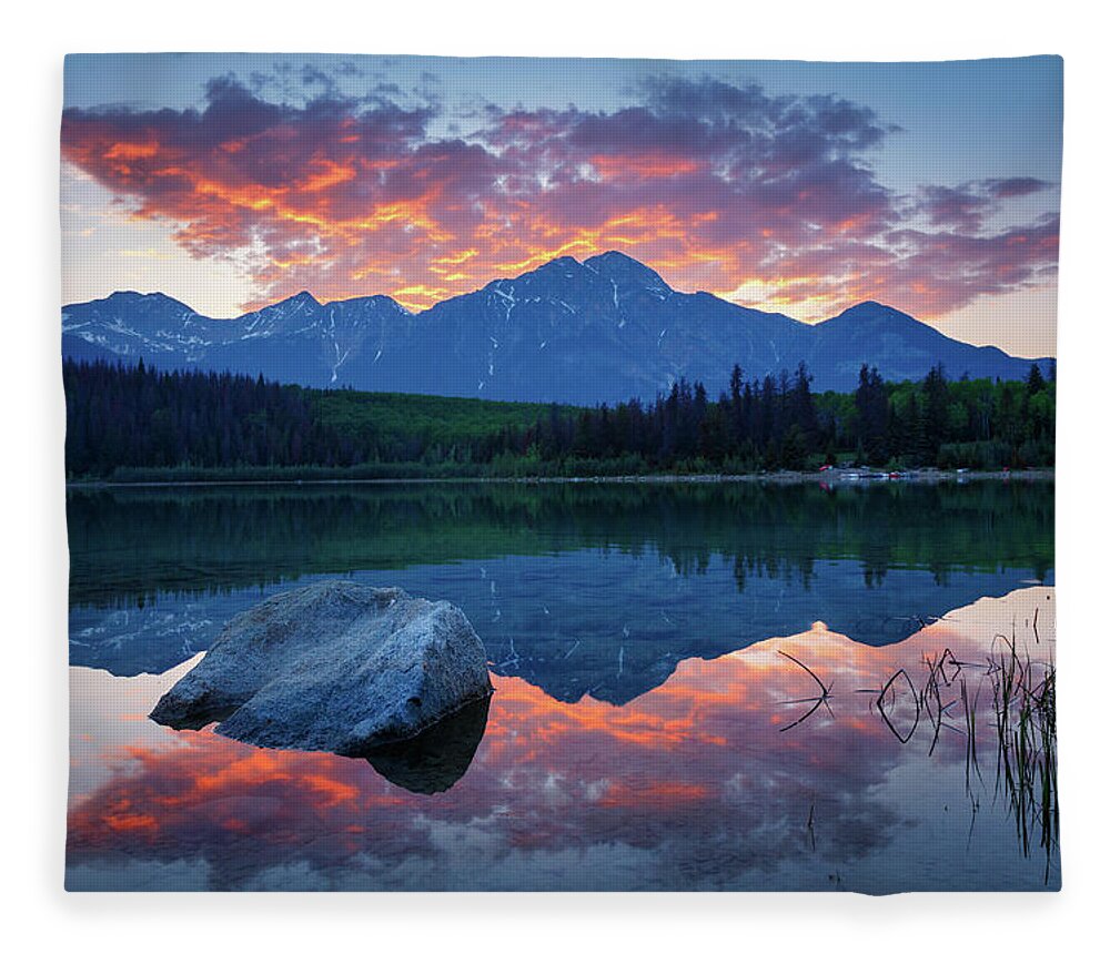 Canada Fleece Blanket featuring the photograph Sunset at Patricia Lake, Jasper, Alberta by Rick Deacon