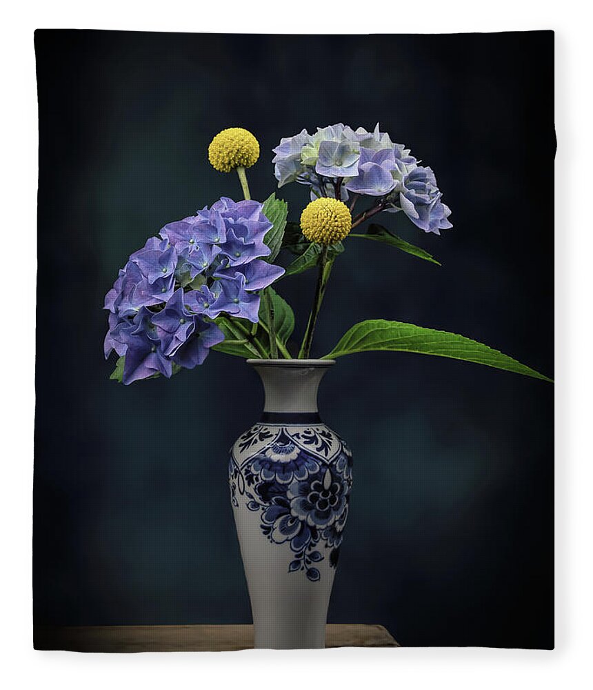 Still Life Fleece Blanket featuring the digital art Still life blue and yellow by Marjolein Van Middelkoop