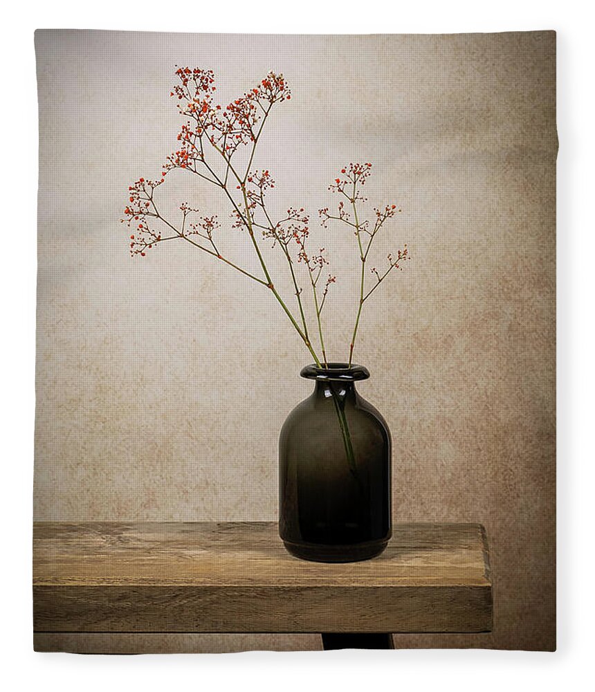 Modern Still Life Fleece Blanket featuring the digital art Still life Gypsophila in a vase by Marjolein Van Middelkoop