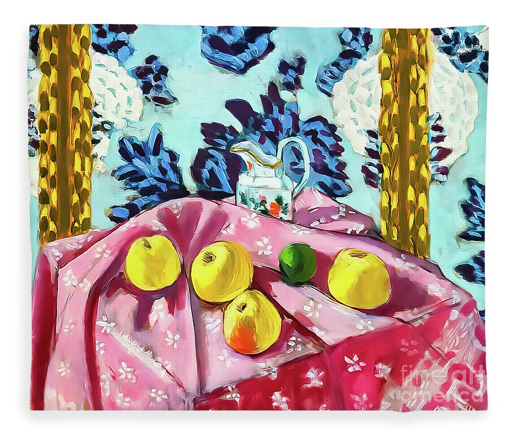 Apples Fleece Blanket featuring the painting Still Life With Apples on a Pink Tablecloth by Henri Matisse 1924 by Henri Matisse
