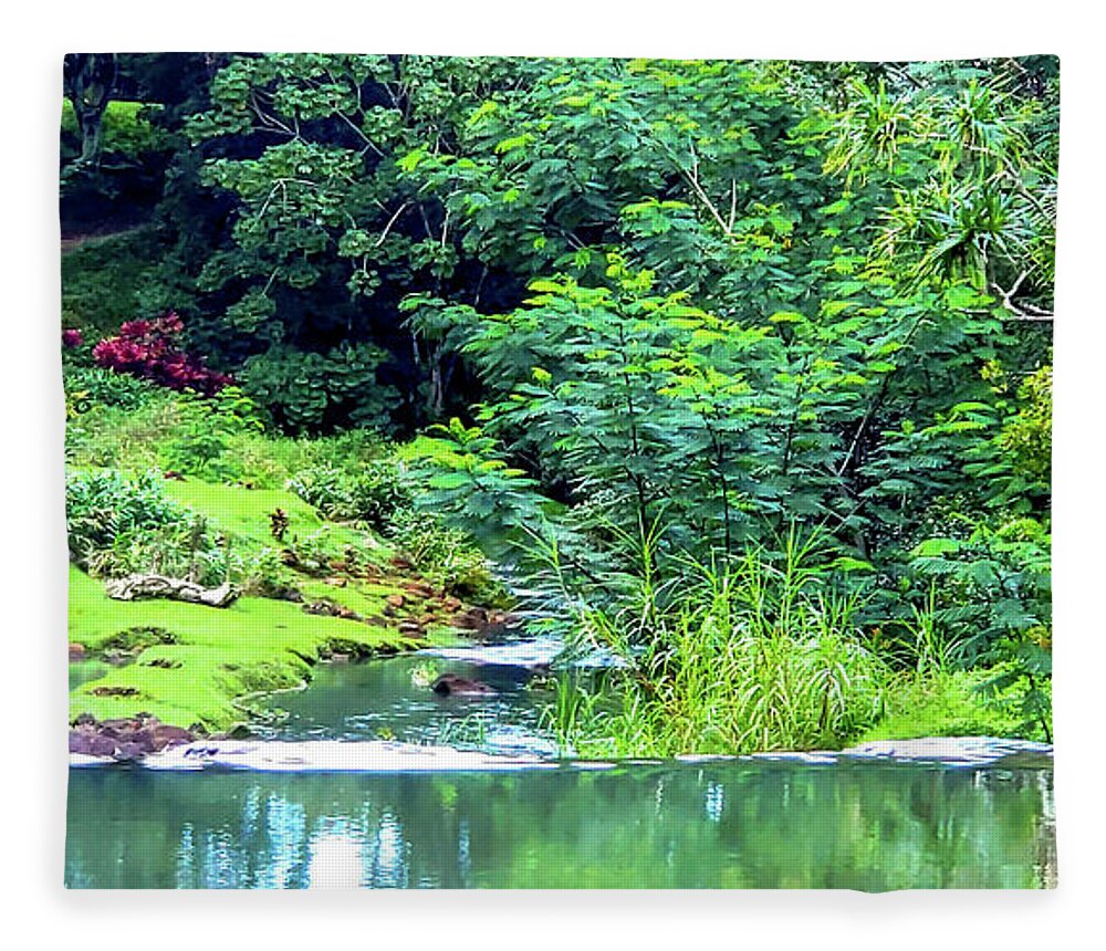 Kauai Fleece Blanket featuring the photograph Stone Dam by Tony Spencer