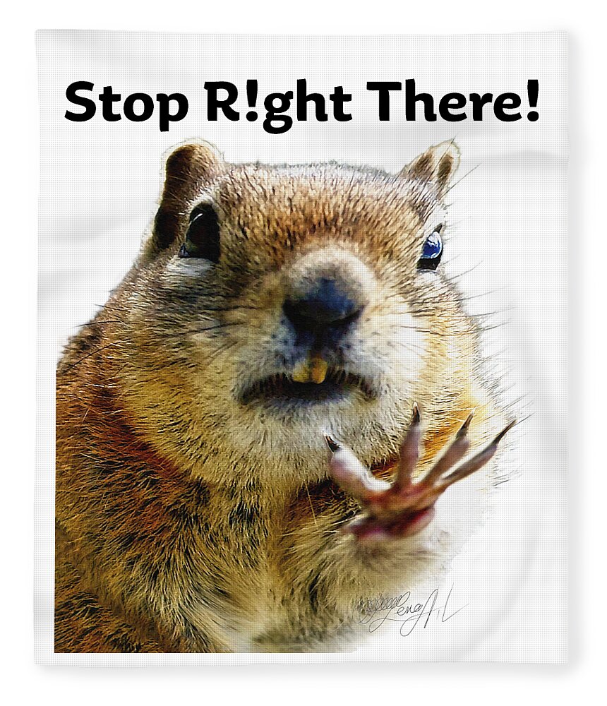Talk To The Hand Fleece Blanket featuring the photograph Stop Right There - Chipmunk Body Language with Typography by O Lena