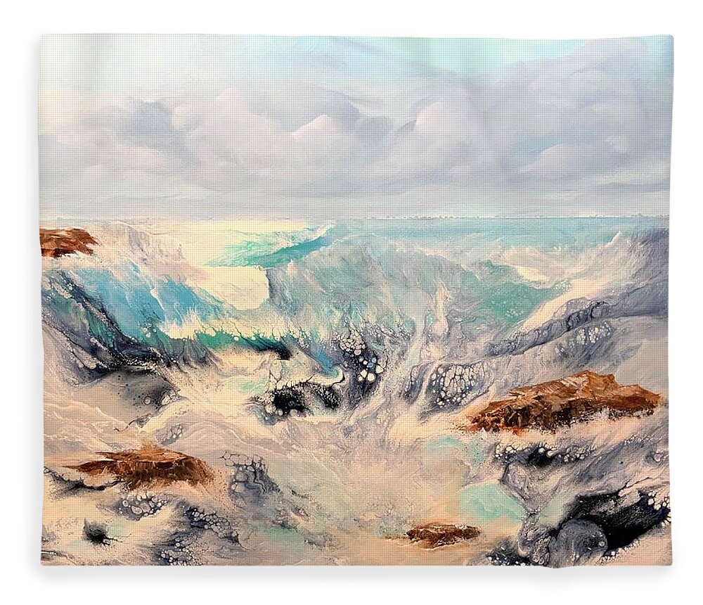 Seascape Fleece Blanket featuring the painting Storm by Soraya Silvestri