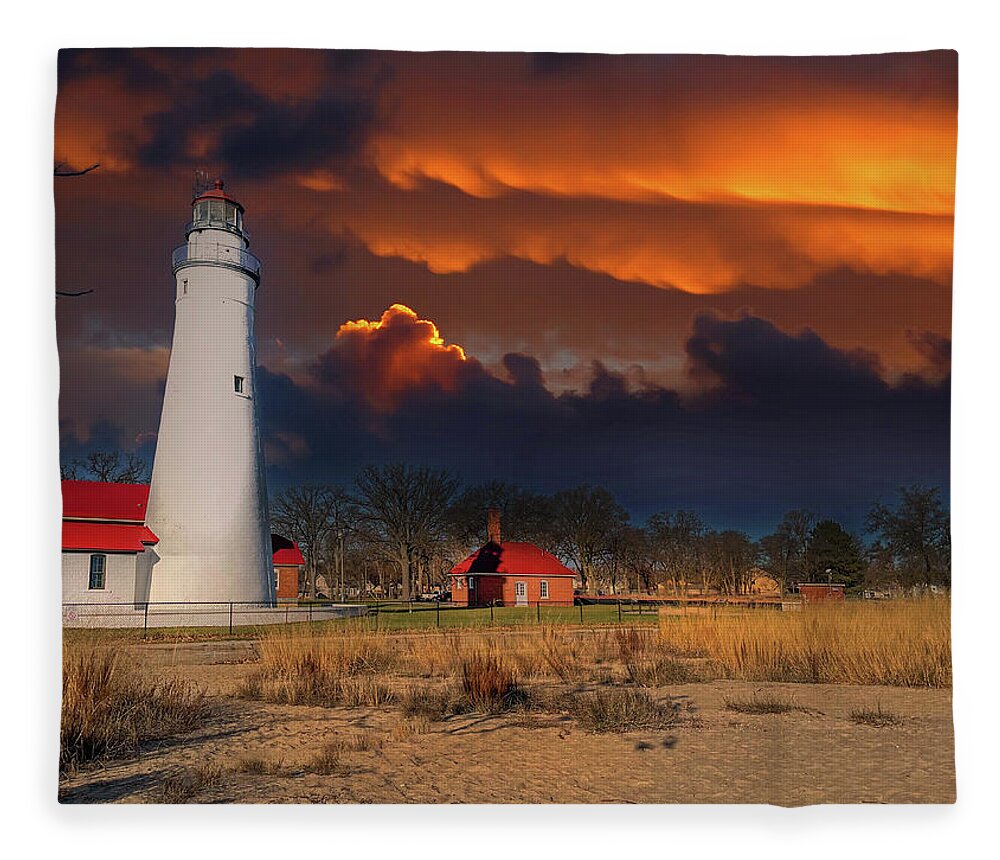 Northernmichigan Fleece Blanket featuring the photograph Storming Over Fort Gratiot IMG_6633 by Michael Thomas