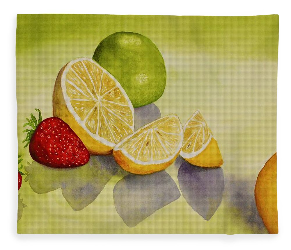 Kim Mcclinton Fleece Blanket featuring the painting Strawberry Lemonade by Kim McClinton