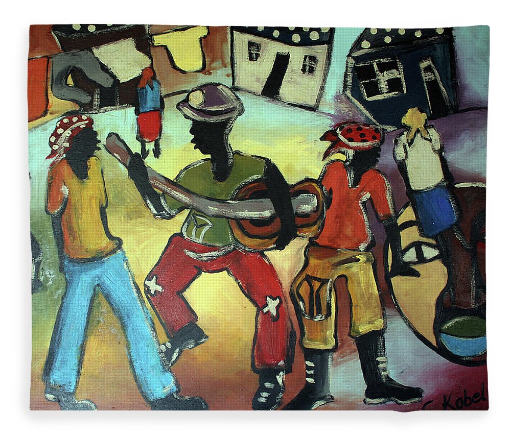  Fleece Blanket featuring the painting Street Band by Eli Kobeli