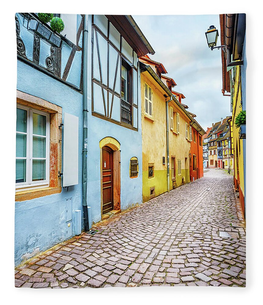 Alsace Fleece Blanket featuring the photograph Street of Alsace, Colmar by Stefano Orazzini