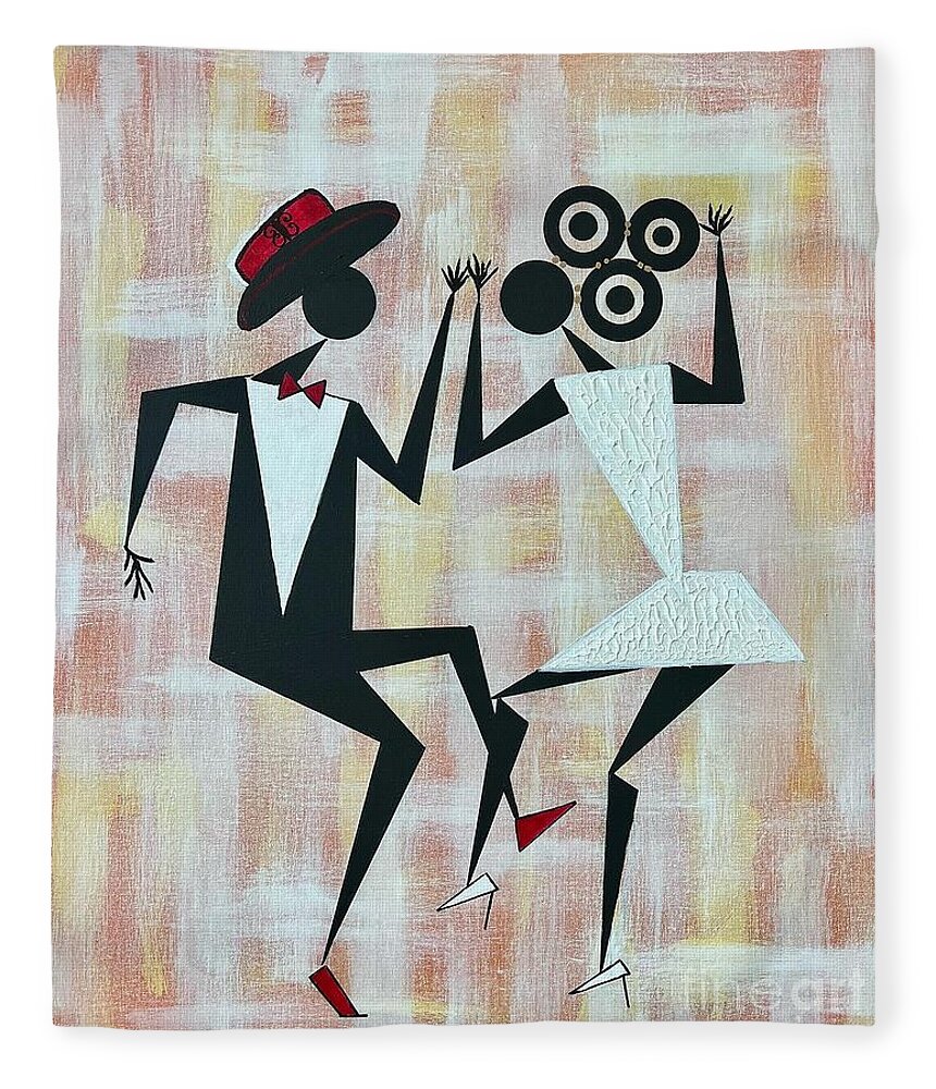 Black Couple Dancing Fleece Blanket featuring the painting Strength and Greatness by D Powell-Smith