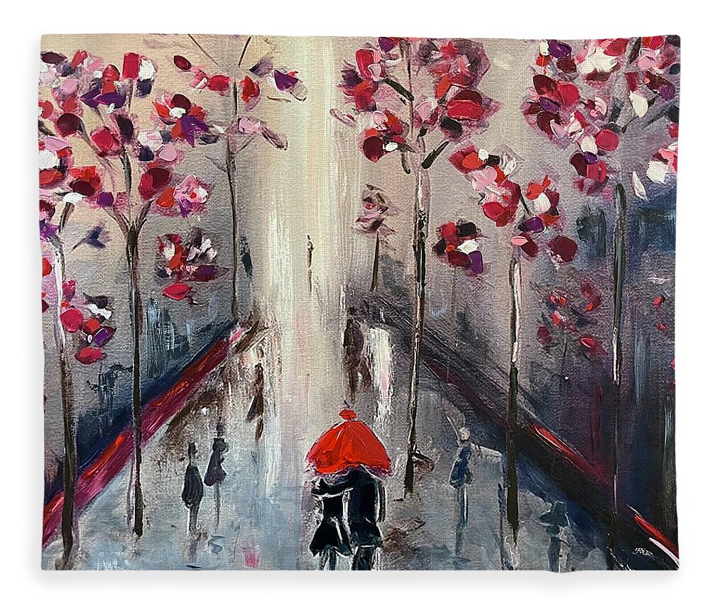 Paris Fleece Blanket featuring the painting Strolling in Paris 2021 by Roxy Rich