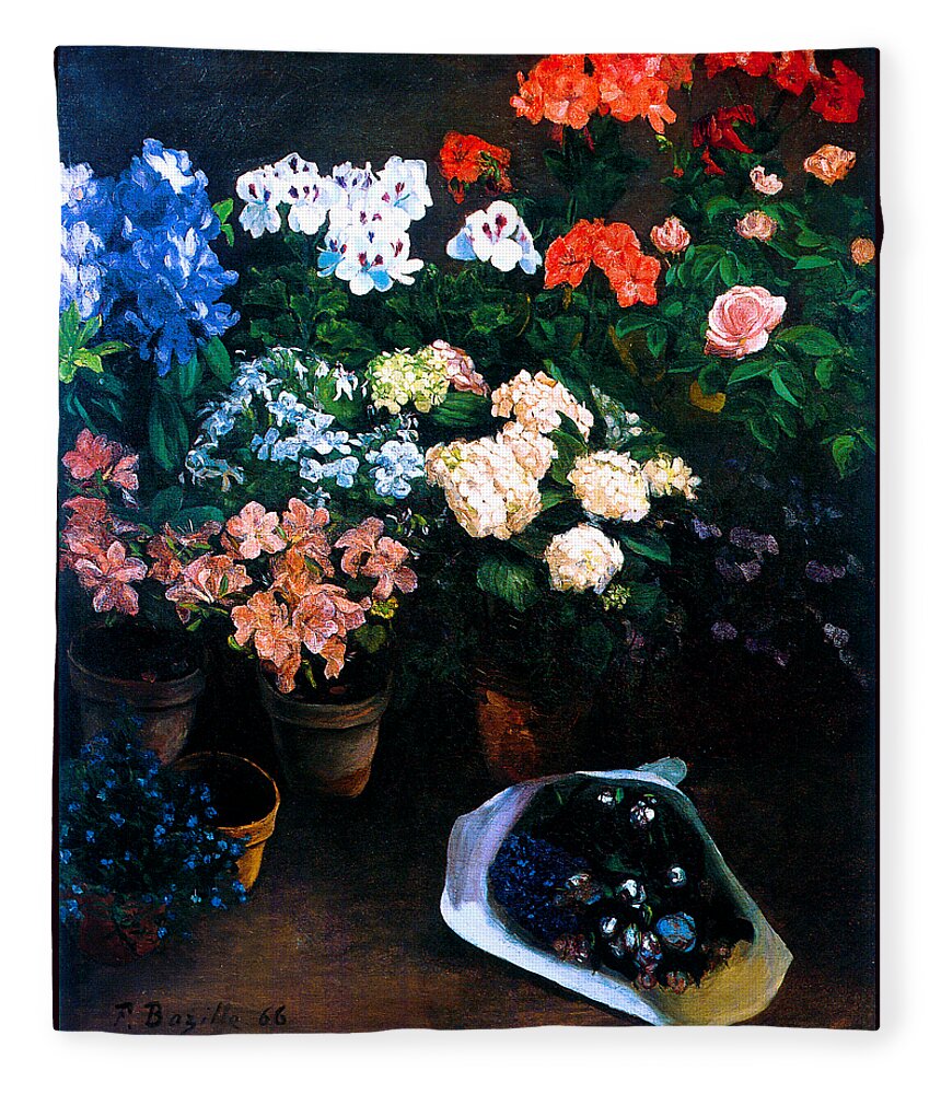 Frederic Fleece Blanket featuring the painting Study of Flowers 1866 by Frederic Bazille