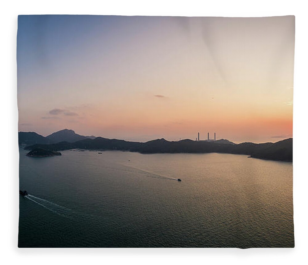 Asia Fleece Blanket featuring the photograph Stunning aerial panoramic view of the Lamma island in Hong Kong by Didier Marti