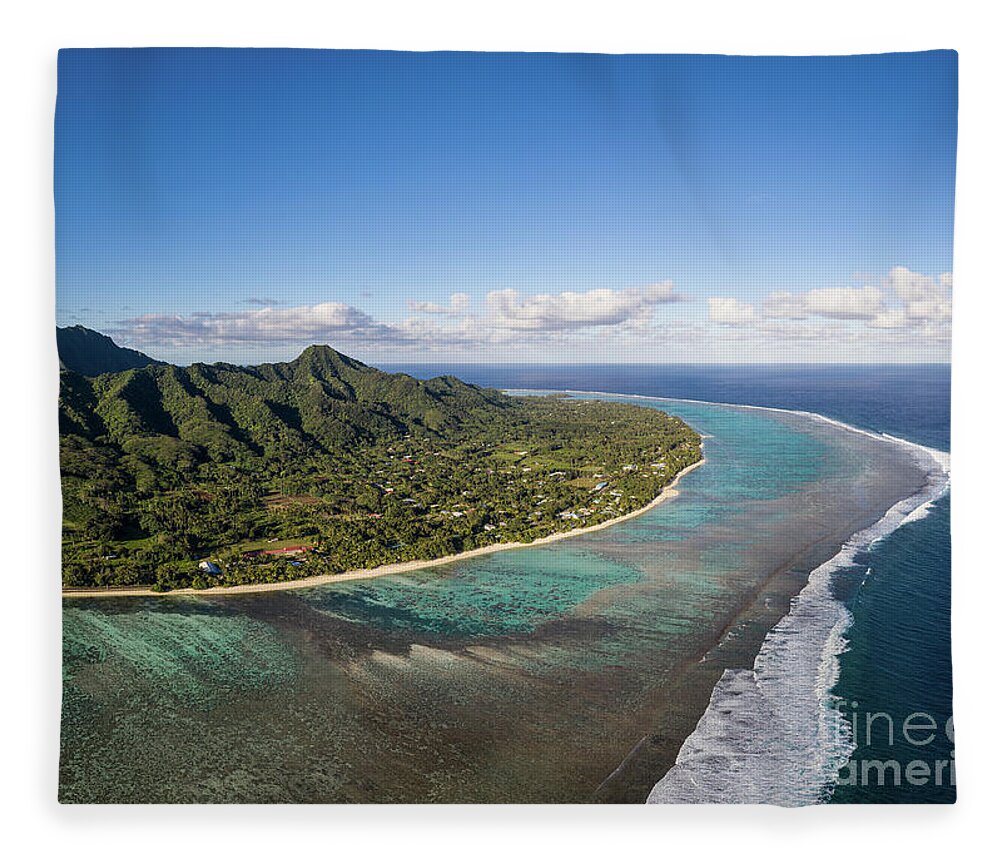 Cook Islands Fleece Blanket featuring the photograph Stunning aerial view of the Rarotonga island in the south Pacifi by Didier Marti