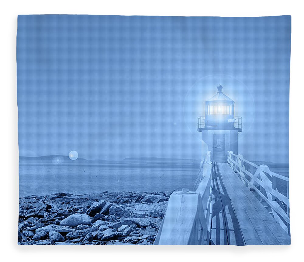 Classic Fleece Blanket featuring the photograph Stylized classic blue hour Marshall Point Lighthouse Maine by Marianne Campolongo