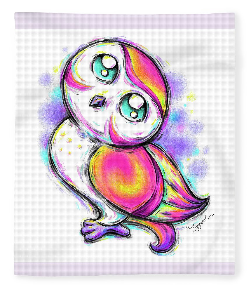 Owl Fleece Blanket featuring the drawing Stylized Owl II by Sipporah Art and Illustration