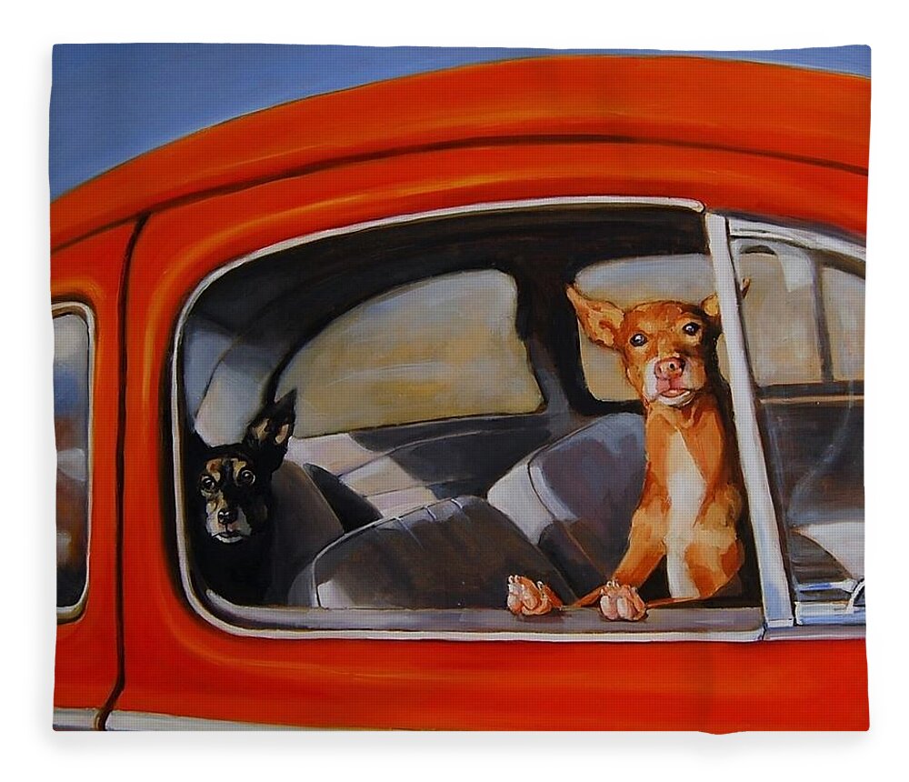Dogs Fleece Blanket featuring the painting If We're Such Good Boys Why Did You Leave Us In The Car by Jean Cormier