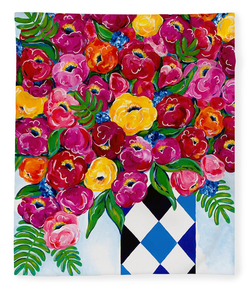 Flower Bouquet Fleece Blanket featuring the painting Summer Blooms by Beth Ann Scott
