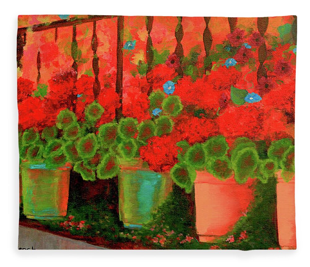Acrylic Fleece Blanket featuring the painting Summer Blooms by Jeanette French