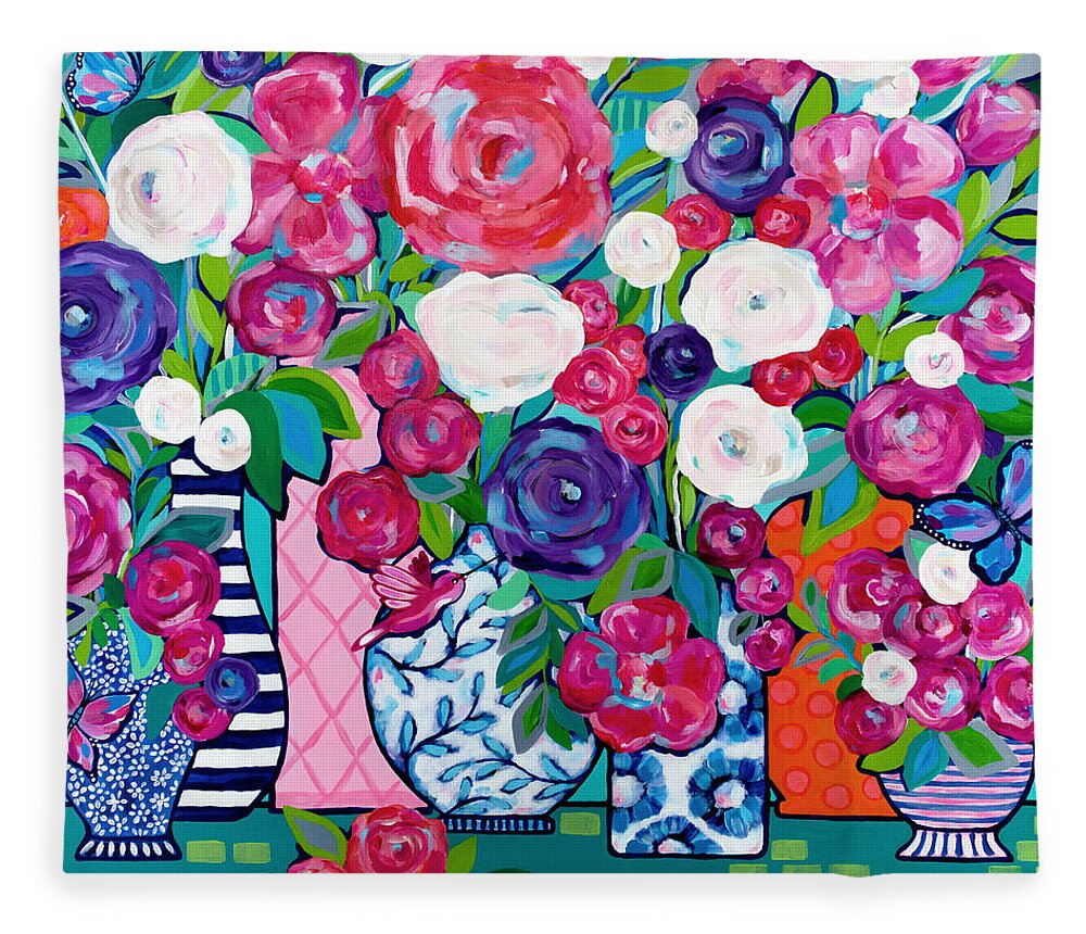 Flowers Fleece Blanket featuring the painting Summer Soiree by Beth Ann Scott