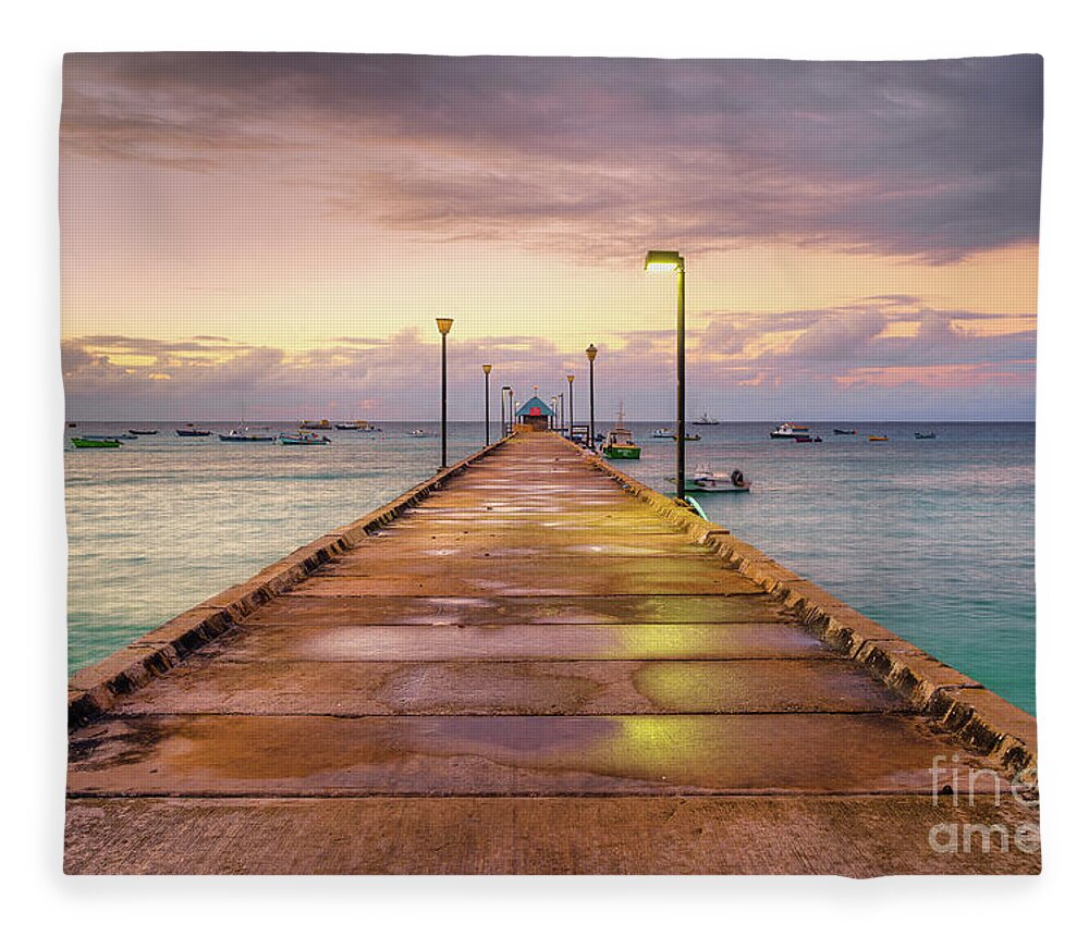 Jetty Fleece Blanket featuring the photograph Summer Sunrise At The Jetty by Hugh Walker