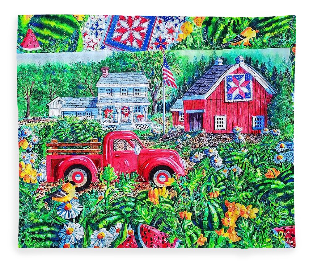 Red Truck Fleece Blanket featuring the painting Summertime by Diane Phalen