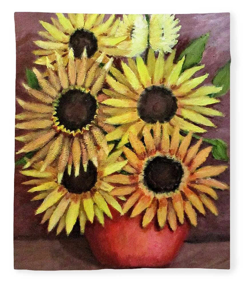 Still Life Fleece Blanket featuring the painting Sun Flowers by Gregory Dorosh