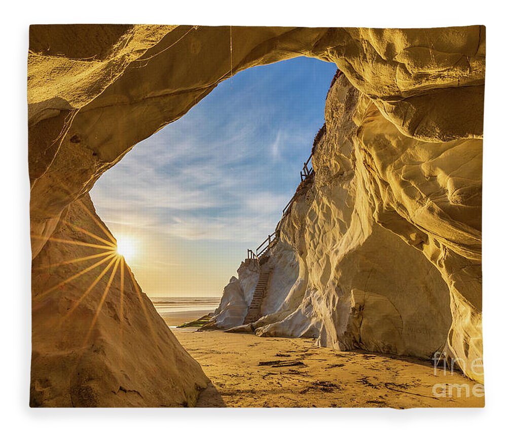 Pismo Fleece Blanket featuring the photograph Sun on the Edge of the Sea Cave by Mimi Ditchie