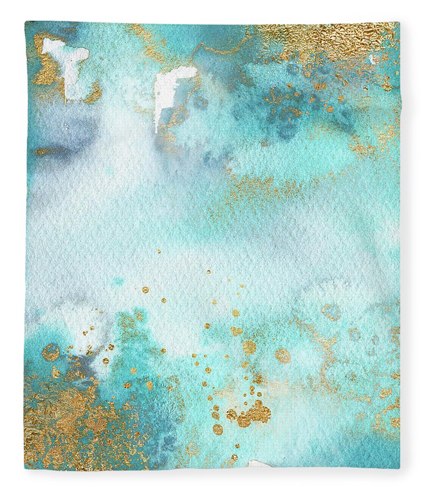 Sunbaked Mint Fleece Blanket featuring the painting Sunbaked Mint And Gold by Garden Of Delights