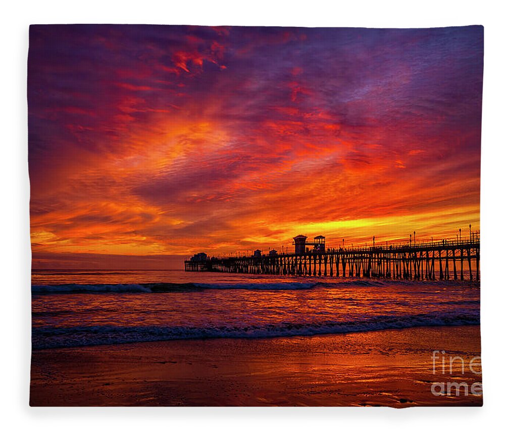 Sunset Fleece Blanket featuring the photograph Sunday Sunset at Oceanside Pier by Rich Cruse