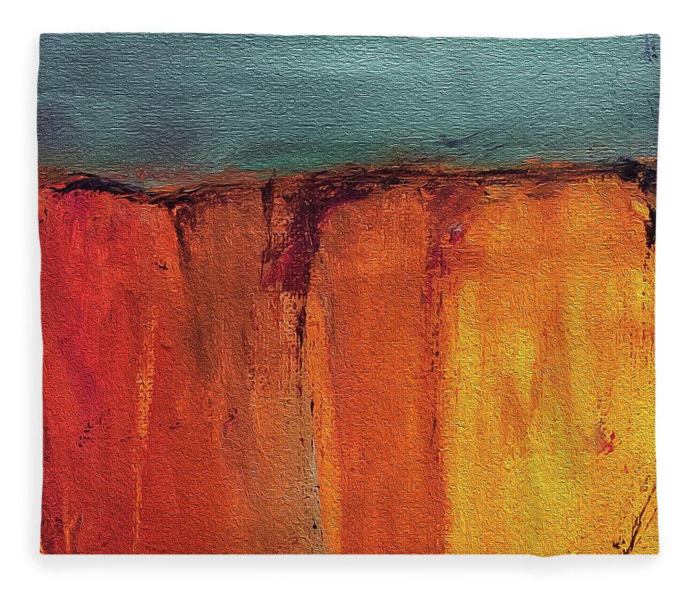 Sun Fleece Blanket featuring the mixed media Sundrenched Canyon by Linda Bailey