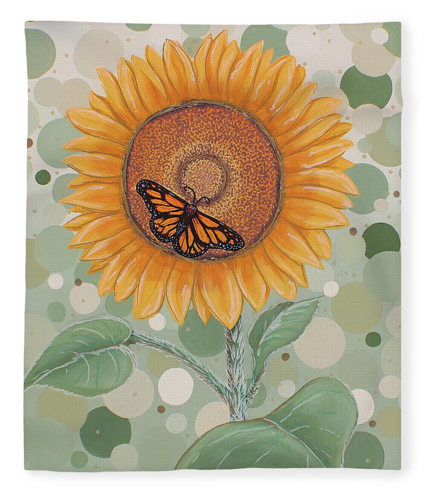 Sunflower Fleece Blanket featuring the painting Sunflower Polkadot A Garden's Tale by Kathy Pope