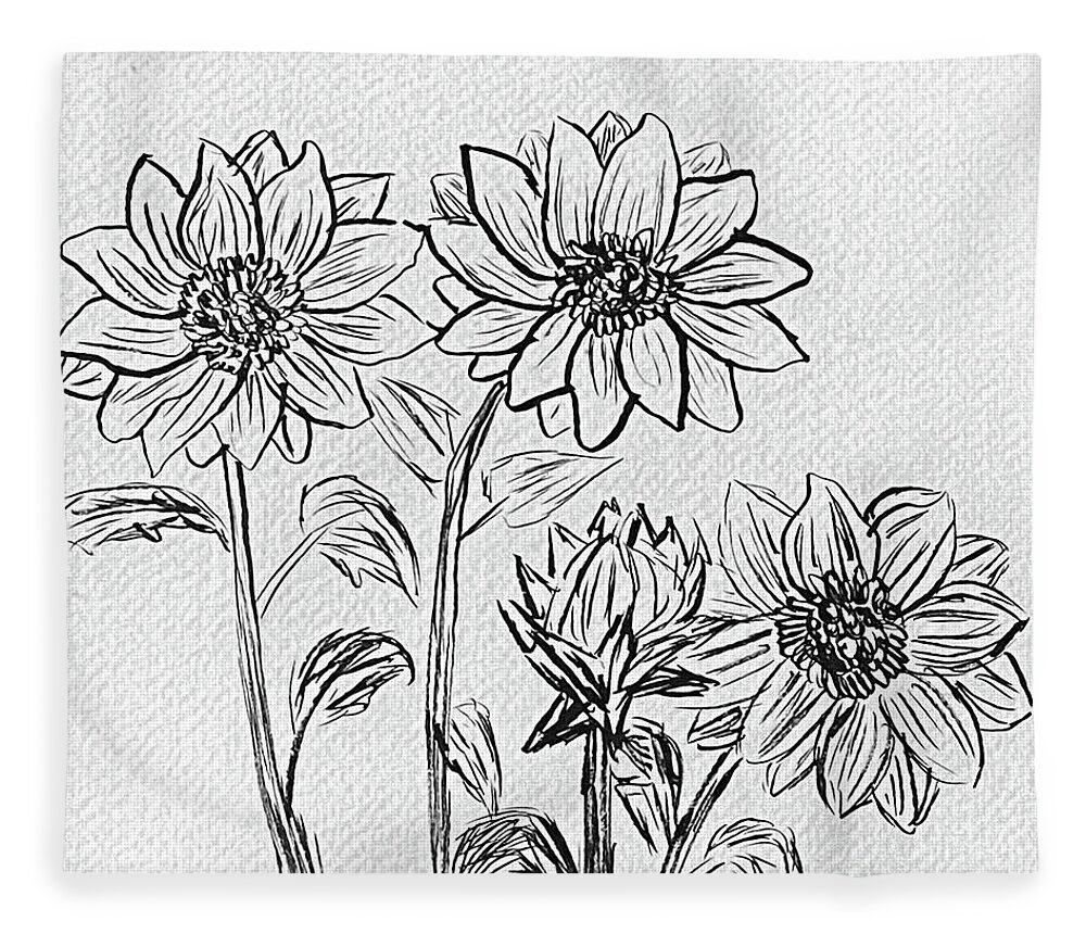 Sunflowers Fleece Blanket featuring the drawing Sunflower Sketch by Lisa Neuman