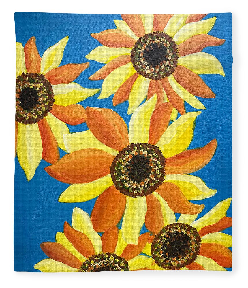 Sunflower Fleece Blanket featuring the painting Sunflowers Five by Christina Wedberg