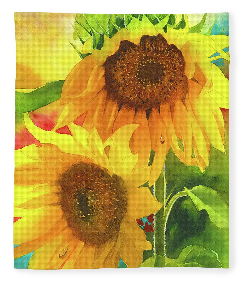 Sunflowers Fleece Blanket featuring the painting Sunflowers for Ukraine by Espero Art