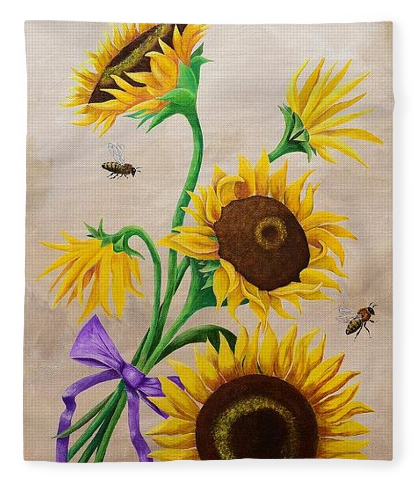 Sunflowers Fleece Blanket featuring the painting Sunflowers by Jimmy Chuck Smith