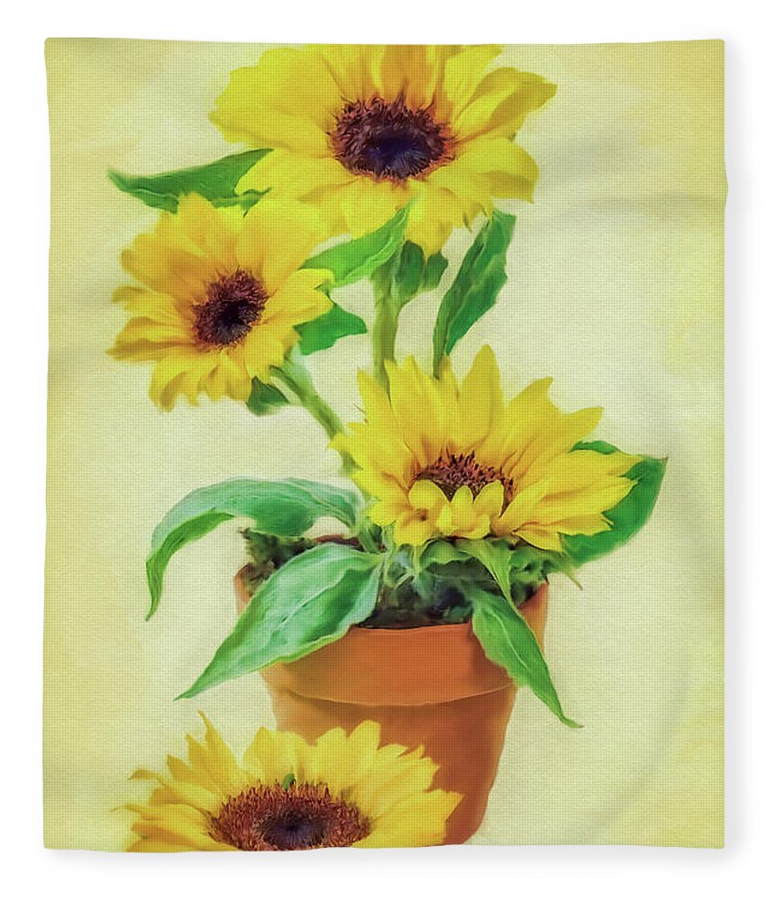 Sunflowers Fleece Blanket featuring the mixed media Sunflowers by Olga Hamilton