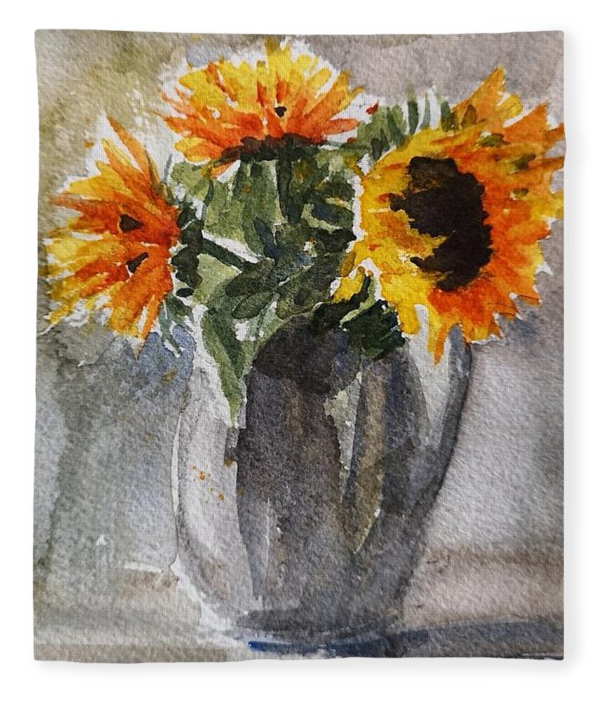 Still Life Fleece Blanket featuring the painting Sunflowers by Sheila Romard