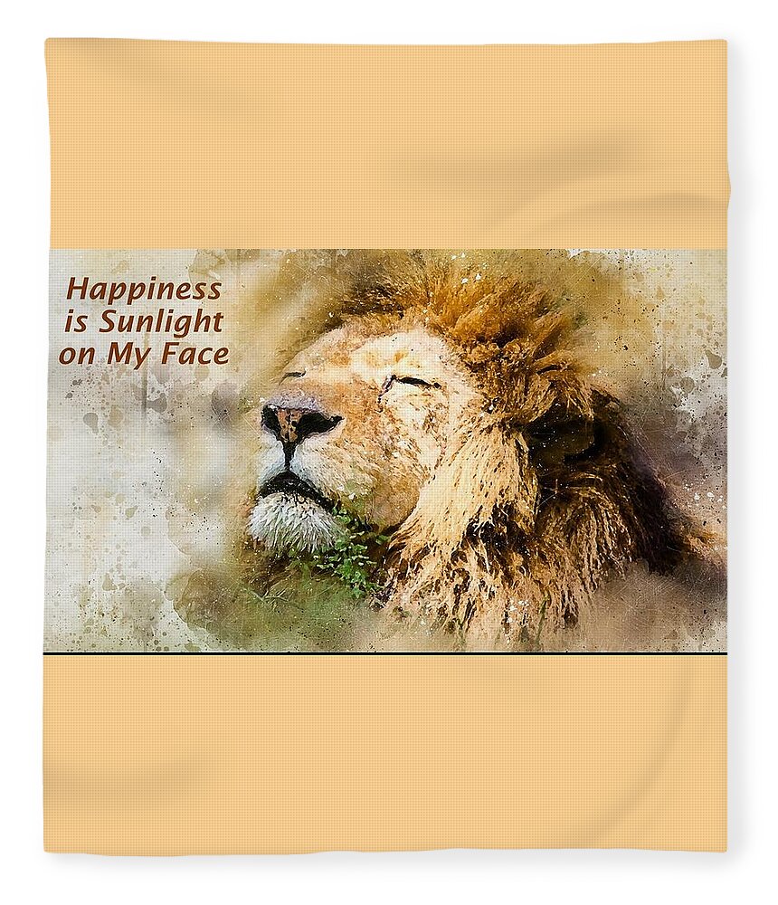 Lion Fleece Blanket featuring the mixed media Sunlight on My Face by Nancy Ayanna Wyatt