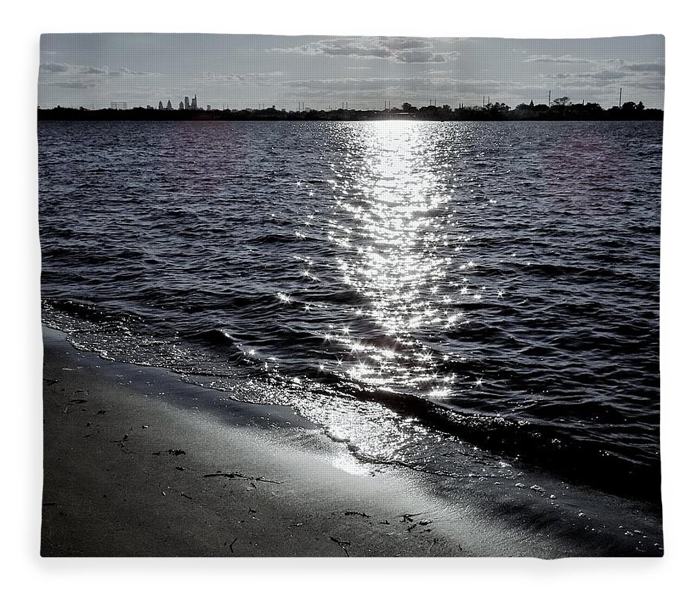 River Fleece Blanket featuring the photograph Sunlight Reflection on the Delaware River by Linda Stern