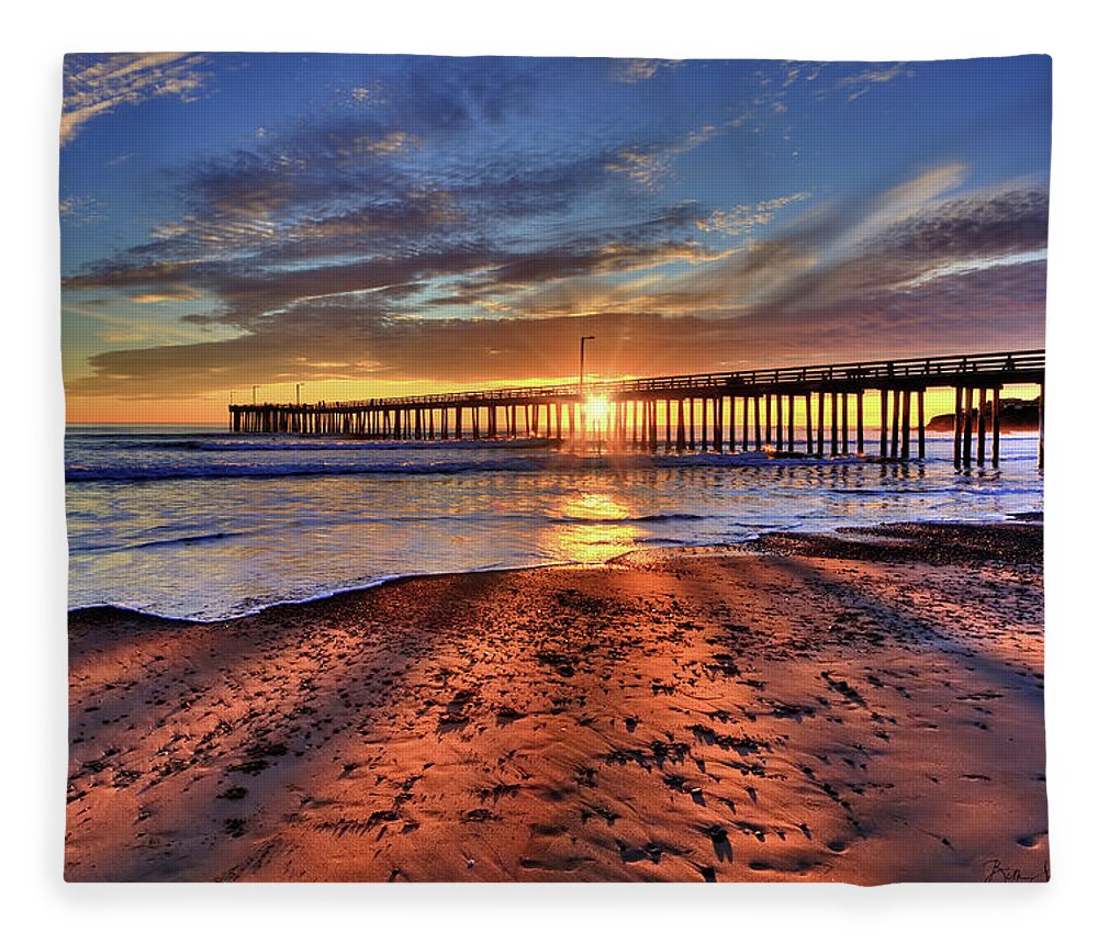 Landcape Fleece Blanket featuring the photograph Sunrays Through The Pier by Beth Sargent