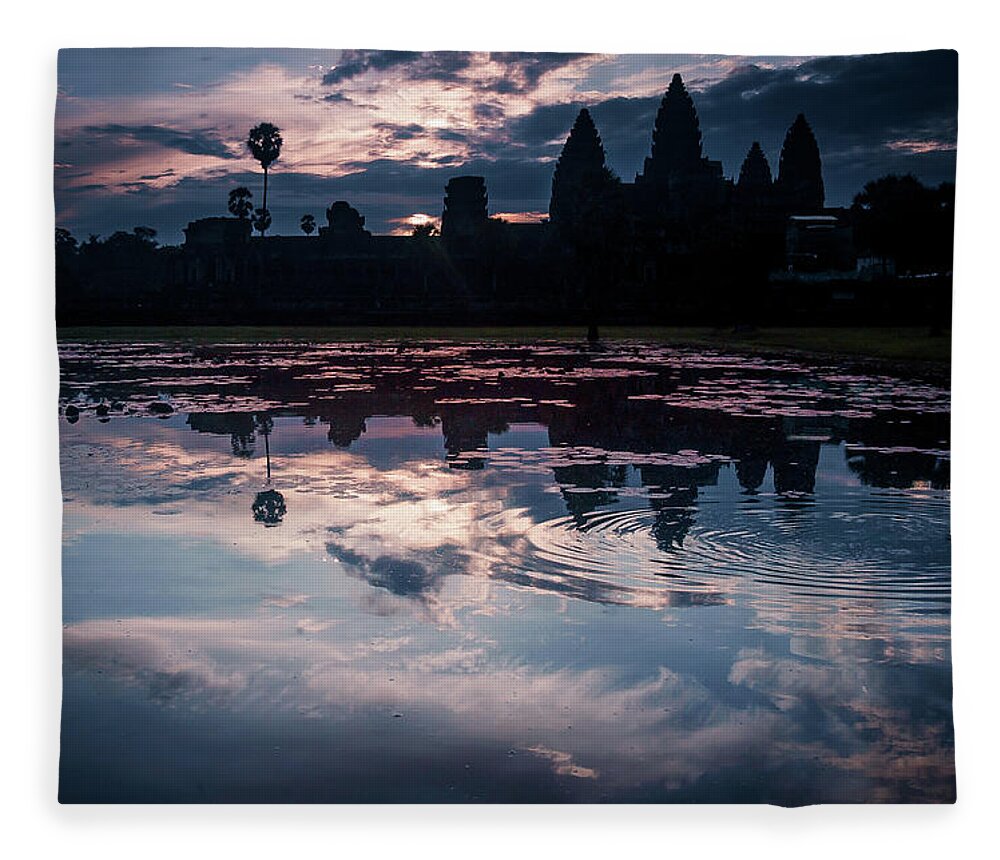 Battambang Fleece Blanket featuring the photograph Sunrise at Angkor Wat by Arj Munoz