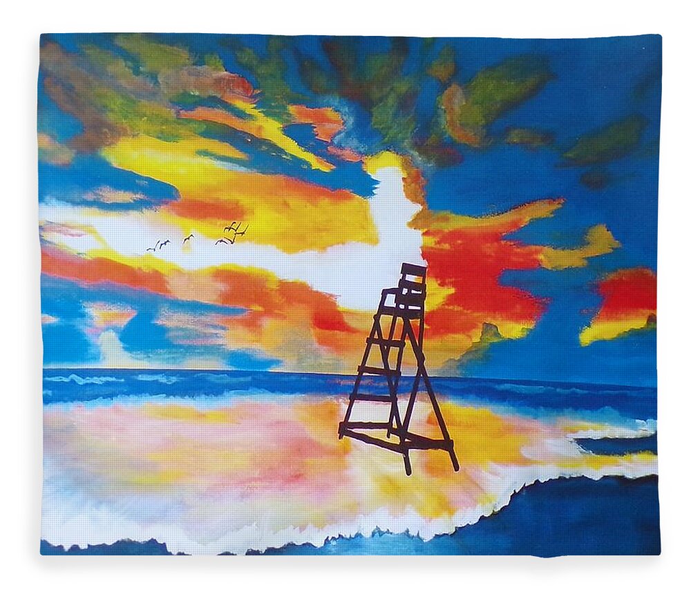 Seascape Fleece Blanket featuring the painting Sunrise Before the Storm by Kathie Camara